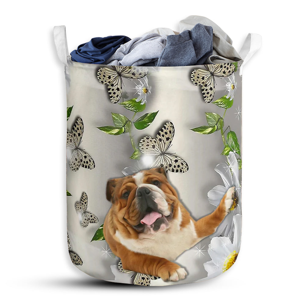 Small Size Bulldog Oil Painting Laundry Basket For Bathroom Bedroom Storage