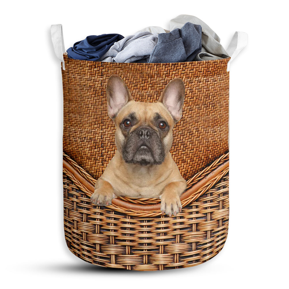Small Size Bulldog Rattan Texture Laundry Basket For Bathroom Bedroom Storage