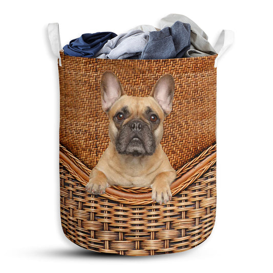 Small Size Bulldog Rattan Texture Laundry Basket For Bathroom Bedroom Storage