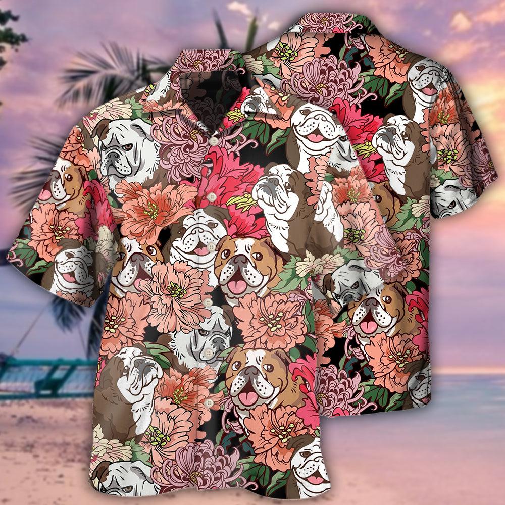 Floral Bulldog Hawaiian Shirt For Poolside Relaxation And Sunny Getaways