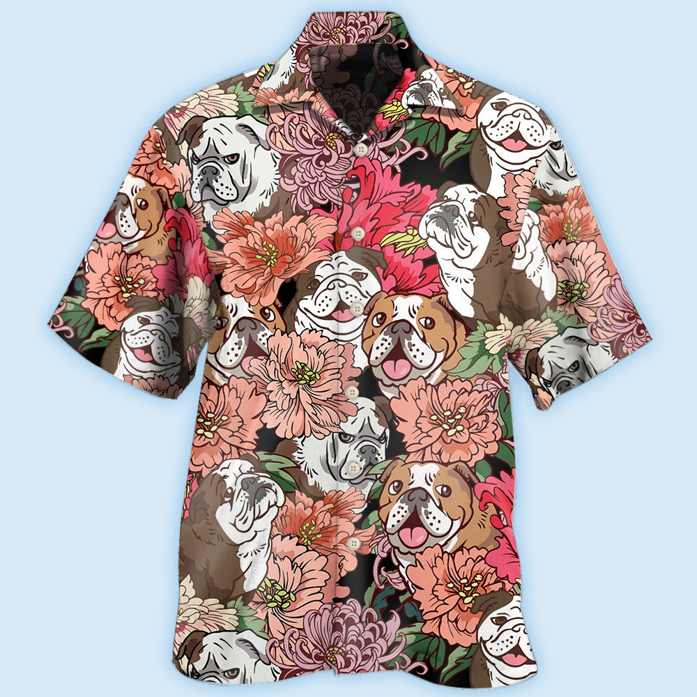 Floral Bulldog Hawaiian Shirt Pattern View For Lightweight Everyday Style