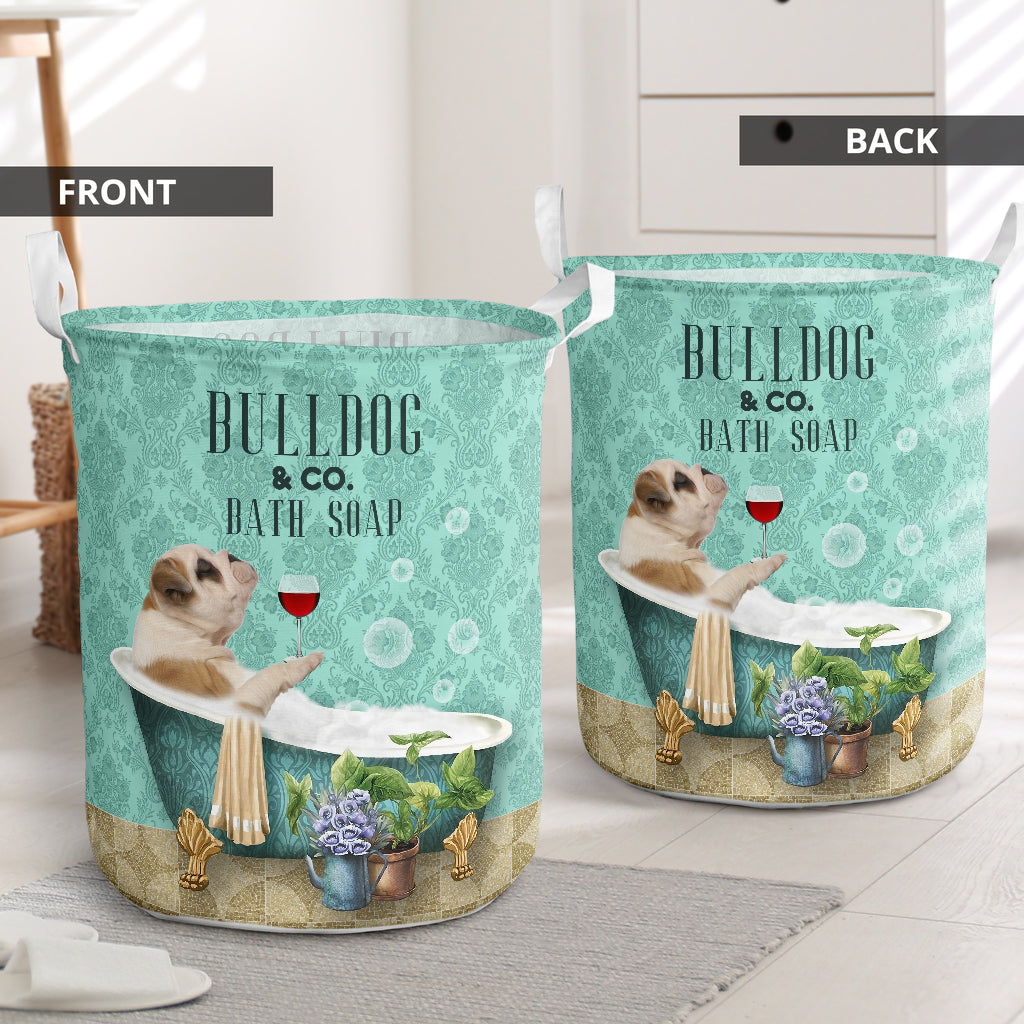 Bulldog And Bath Soap Laundry Basket For Nursery Dorm And Home Storage