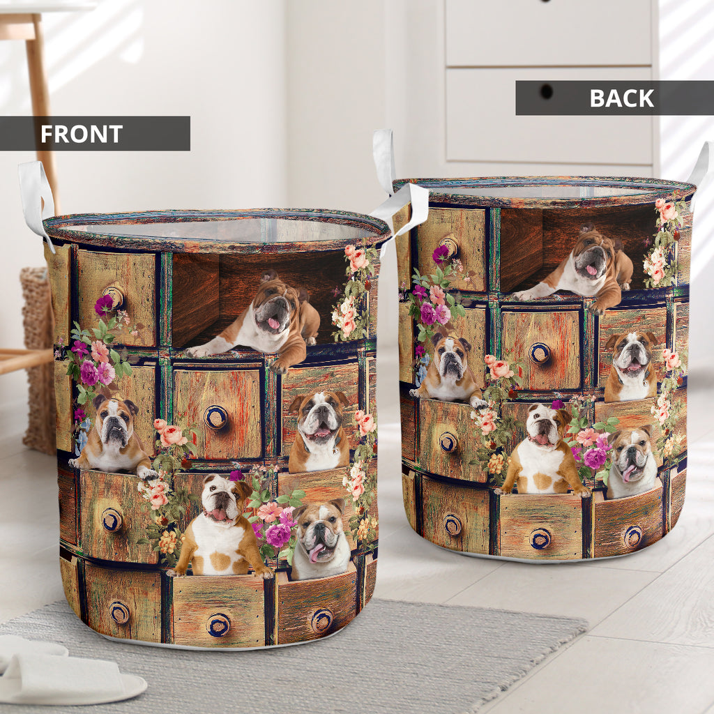 Bulldog Drawer Floral Style Laundry Basket For Nursery Dorm And Home Storage