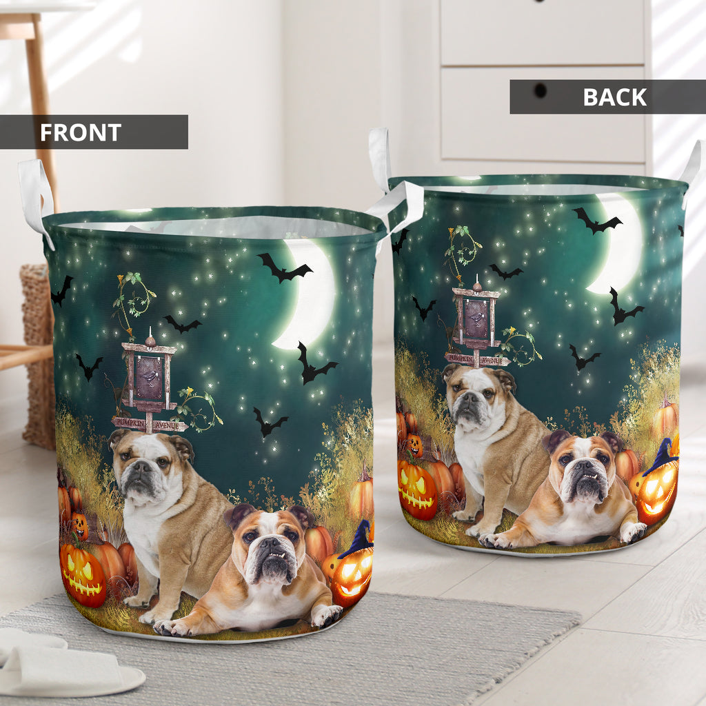 Bulldog Halloween Night Pumpkin Laundry Basket For Nursery Dorm And Home Storage
