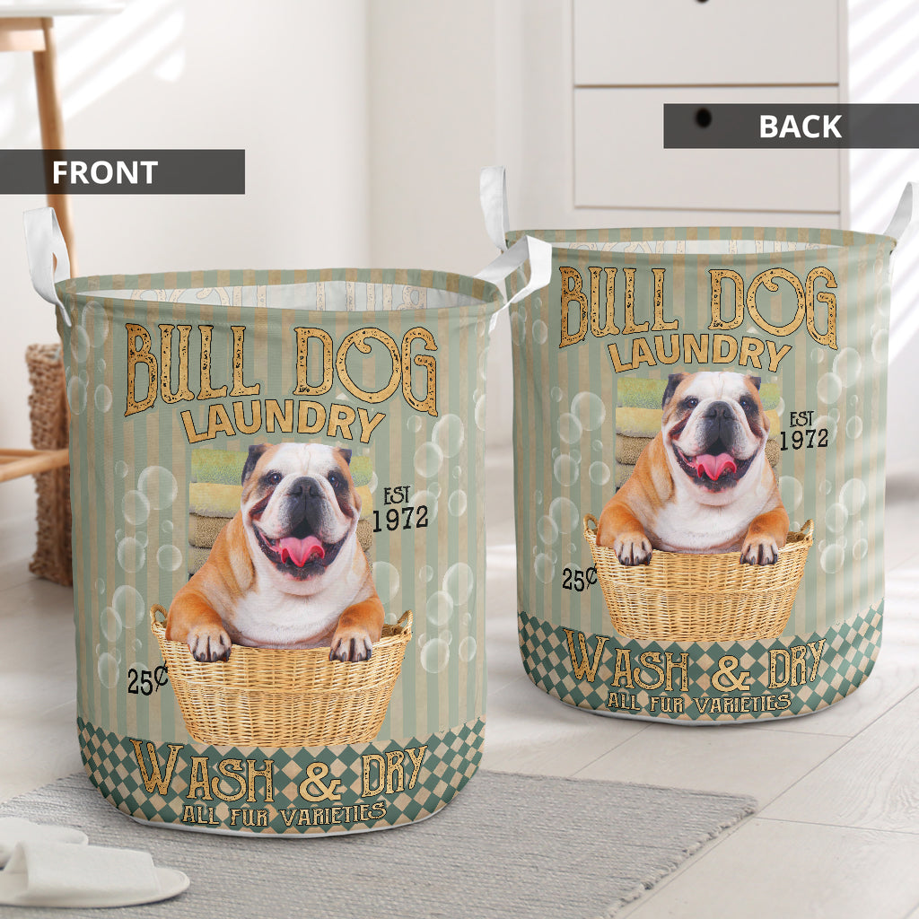 Bulldog Wash And Dry Laundry Basket For Nursery Dorm And Home Storage