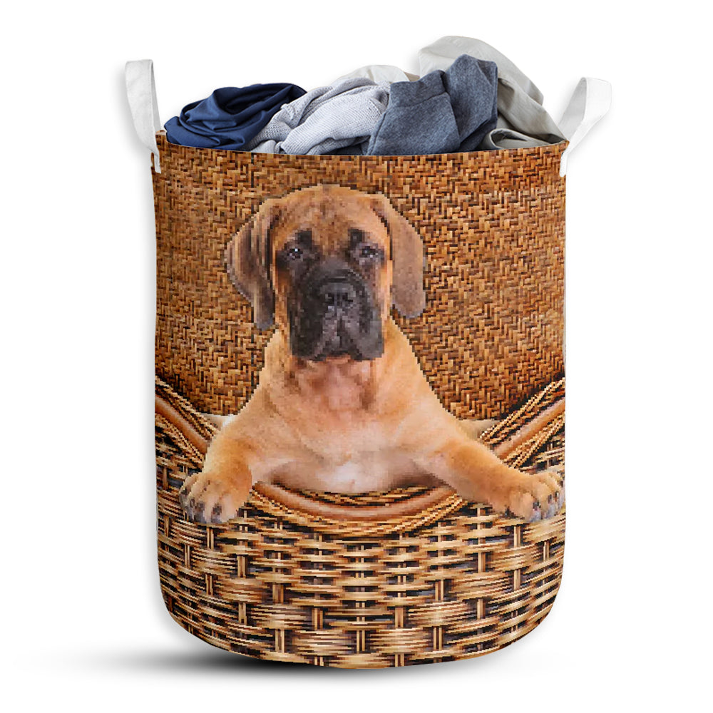 Small Size Bullmastiff Dog Rattan Texture Laundry Basket For Bathroom Bedroom Storage