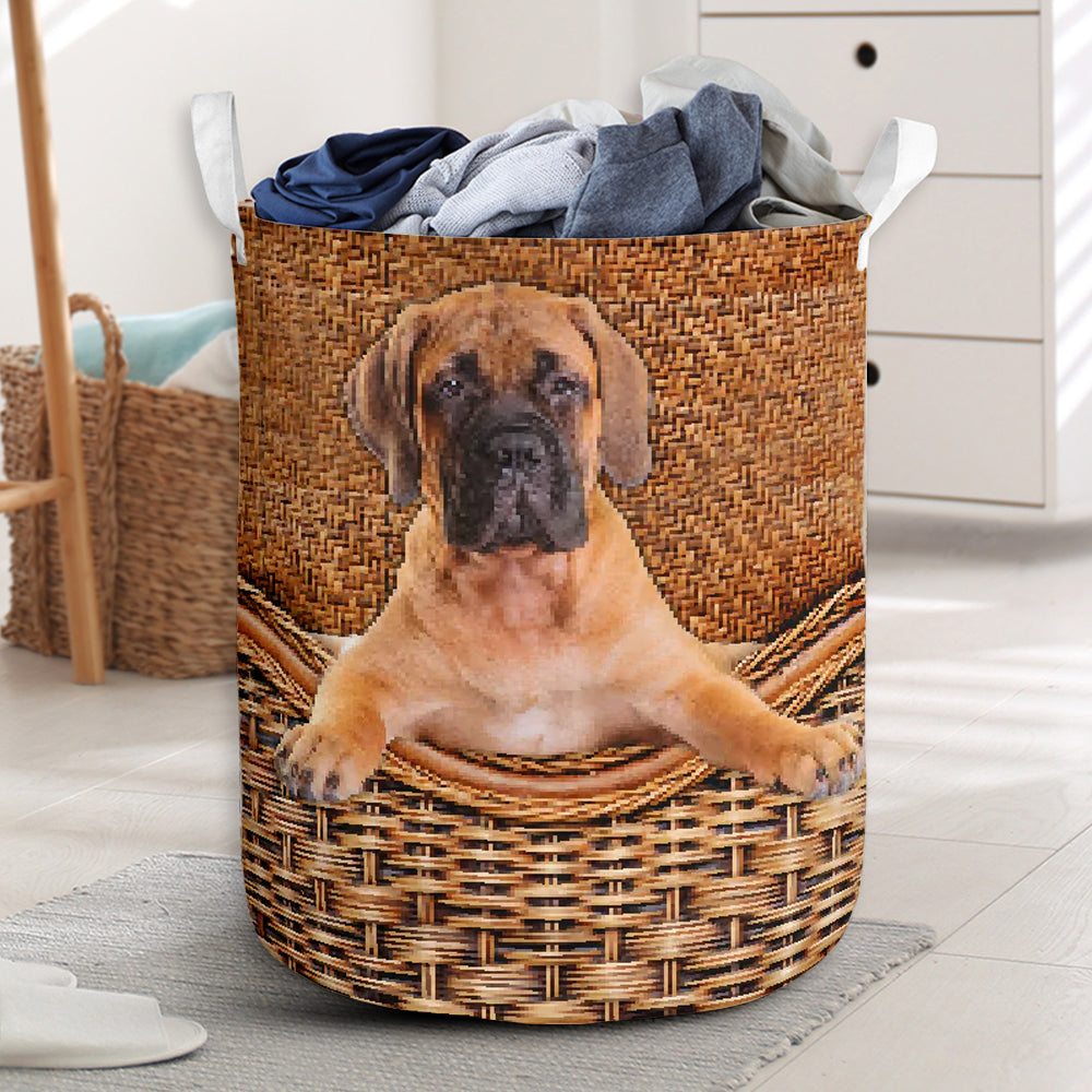 Bullmastiff Dog Rattan Texture Laundry Basket For Room Home Organizer