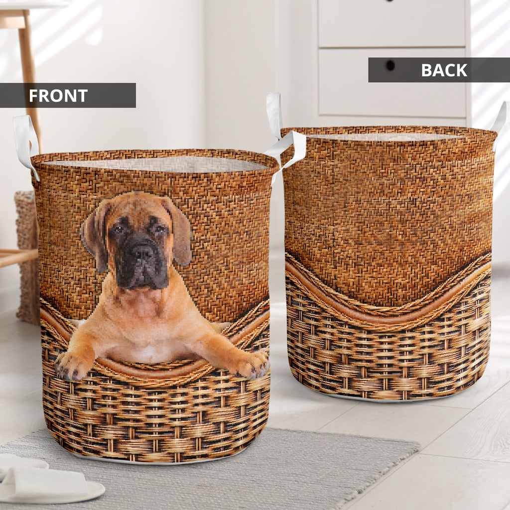 Bullmastiff Dog Rattan Texture Laundry Basket For Nursery Dorm And Home Storage