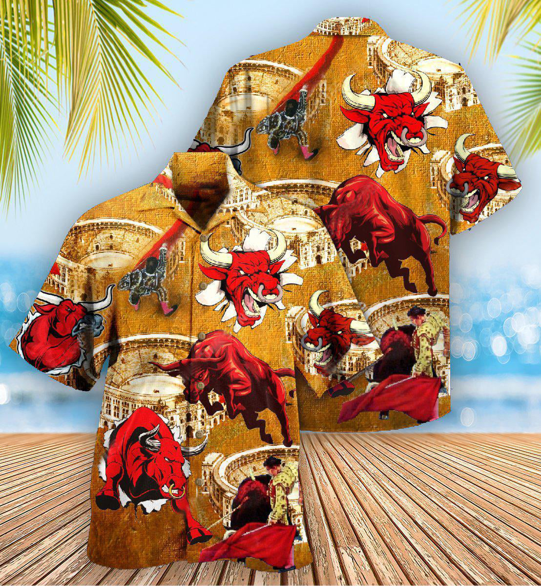 Bull Hawaiian Shirt With Detailed Graphic For Island Holidays Summer Parties And Casual Outdoor Wear