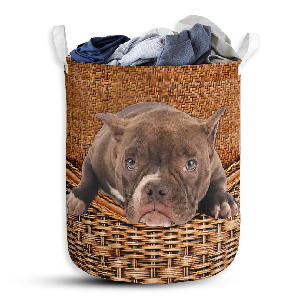 Small Size Bully Dog Rattan Texture Laundry Basket For Bathroom Bedroom Storage