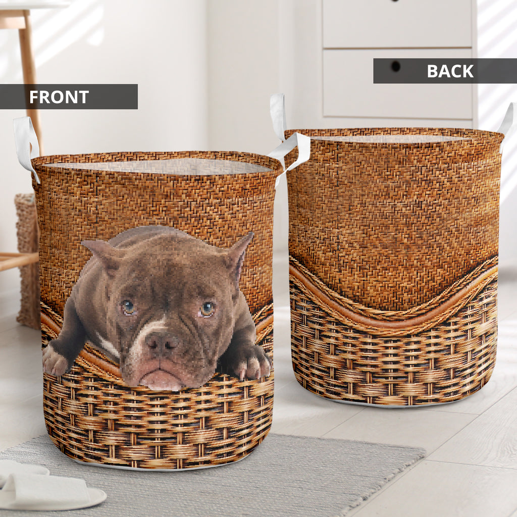 Bully Dog Rattan Texture Laundry Basket For Nursery Dorm And Home Storage