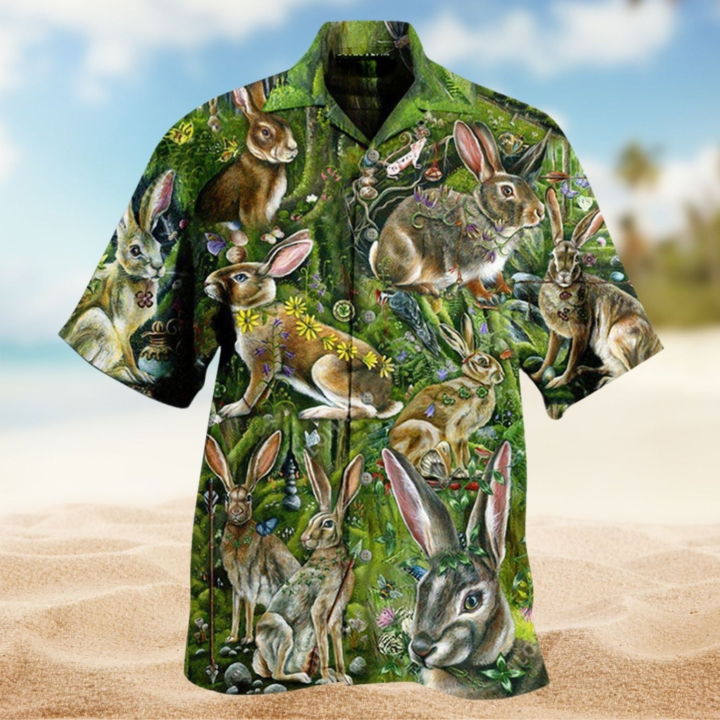 Bunny Creative Pattern Hawaiian Shirt For Island Vacations, Resort Wear, And Relaxed Seasonal Style