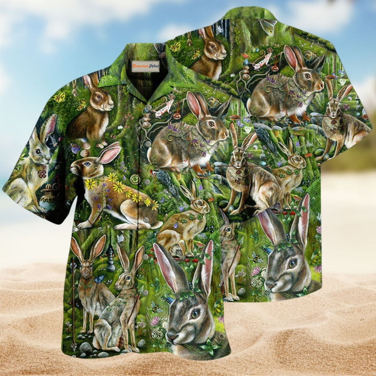 Bunny Creative Pattern Hawaiian Shirt For Island Vacations, Resort Wear, And Relaxed Seasonal Style