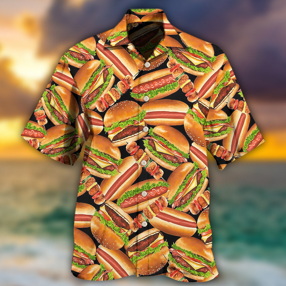Food Burger Hawaiian Shirt Artwork Detail For Tropical Trips And Casual Outings