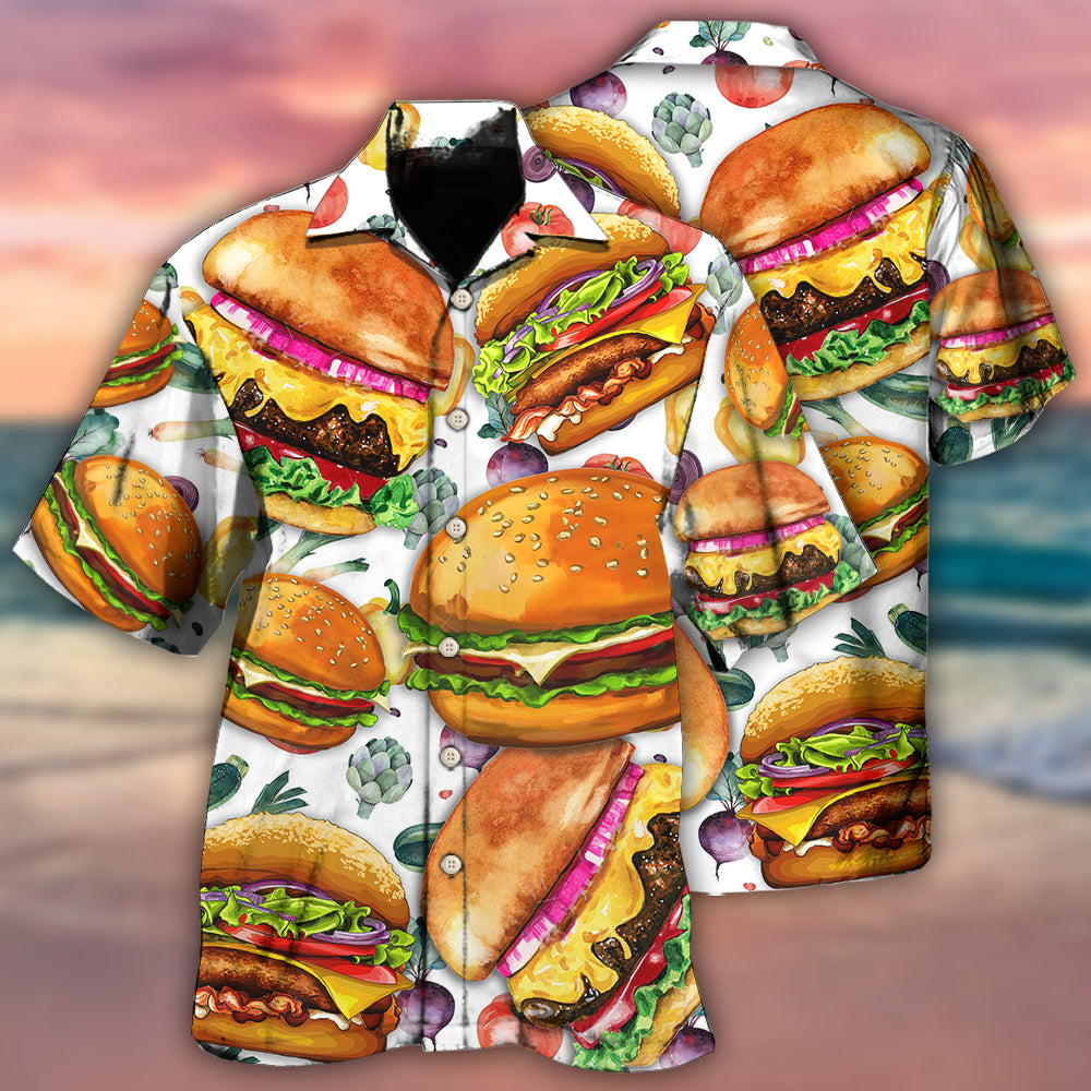 Burger Pattern Hawaiian Shirt For Resort Trips, Coastal Parties, And Warm Weather Style