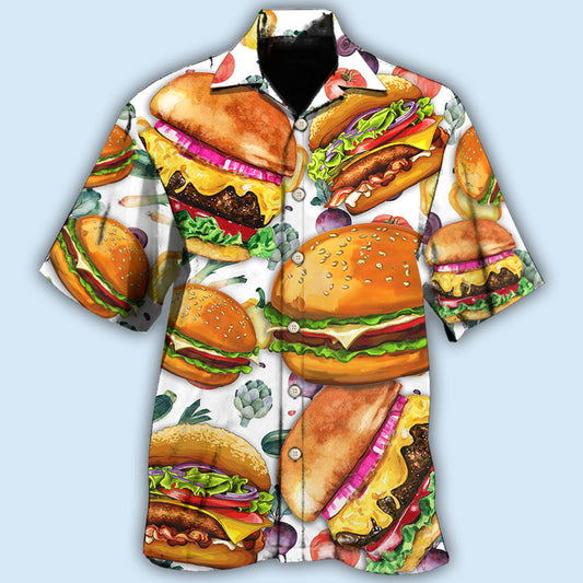 Burger Pattern Hawaiian Shirt For Resort Trips, Coastal Parties, And Warm Weather Style
