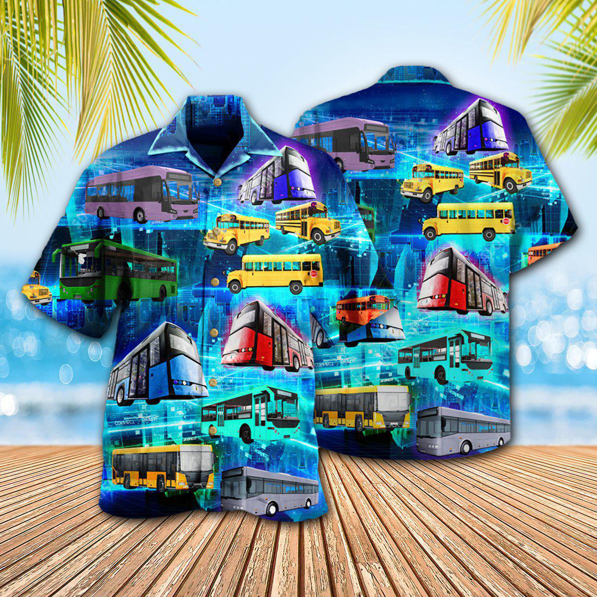 Bus Hawaiian Shirt With Detailed Graphic For Summer Events Coastal Travel And Comfortable Styling