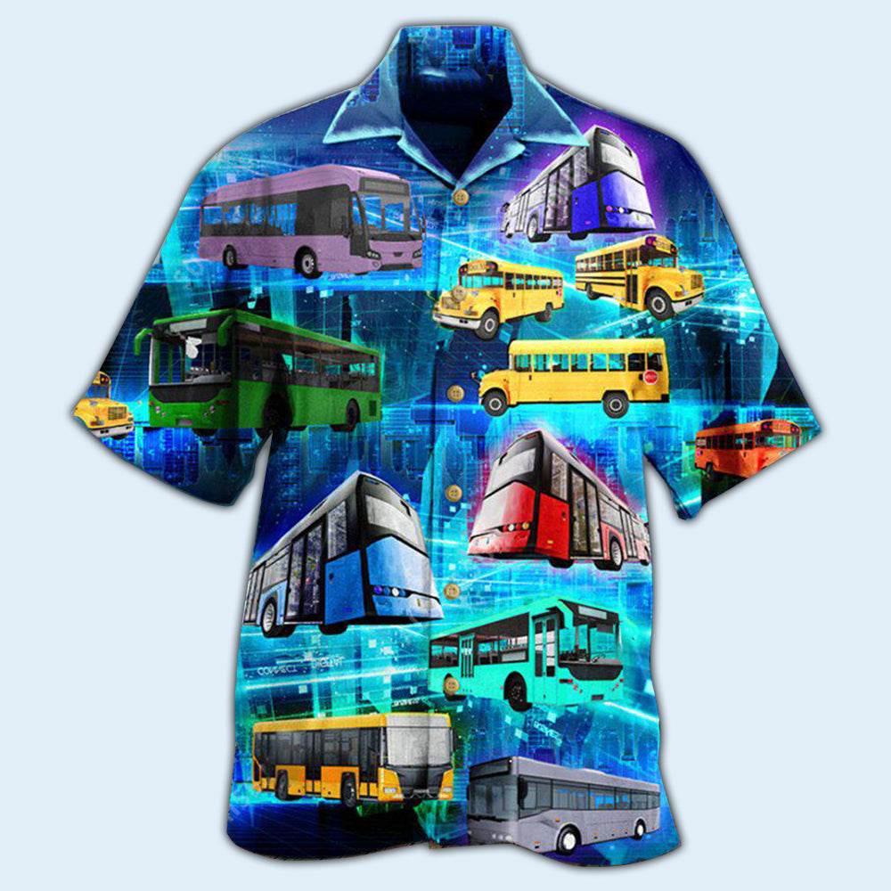 Bus Hawaiian Shirt With All Over Print For Summer Events Coastal Travel And Comfortable Styling