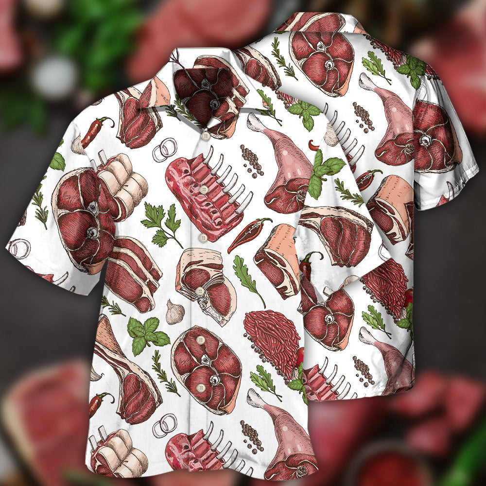 Meat Food Theme Hawaiian Shirt For Coastal Travel, Casual Events, And Comfortable Summer Wear