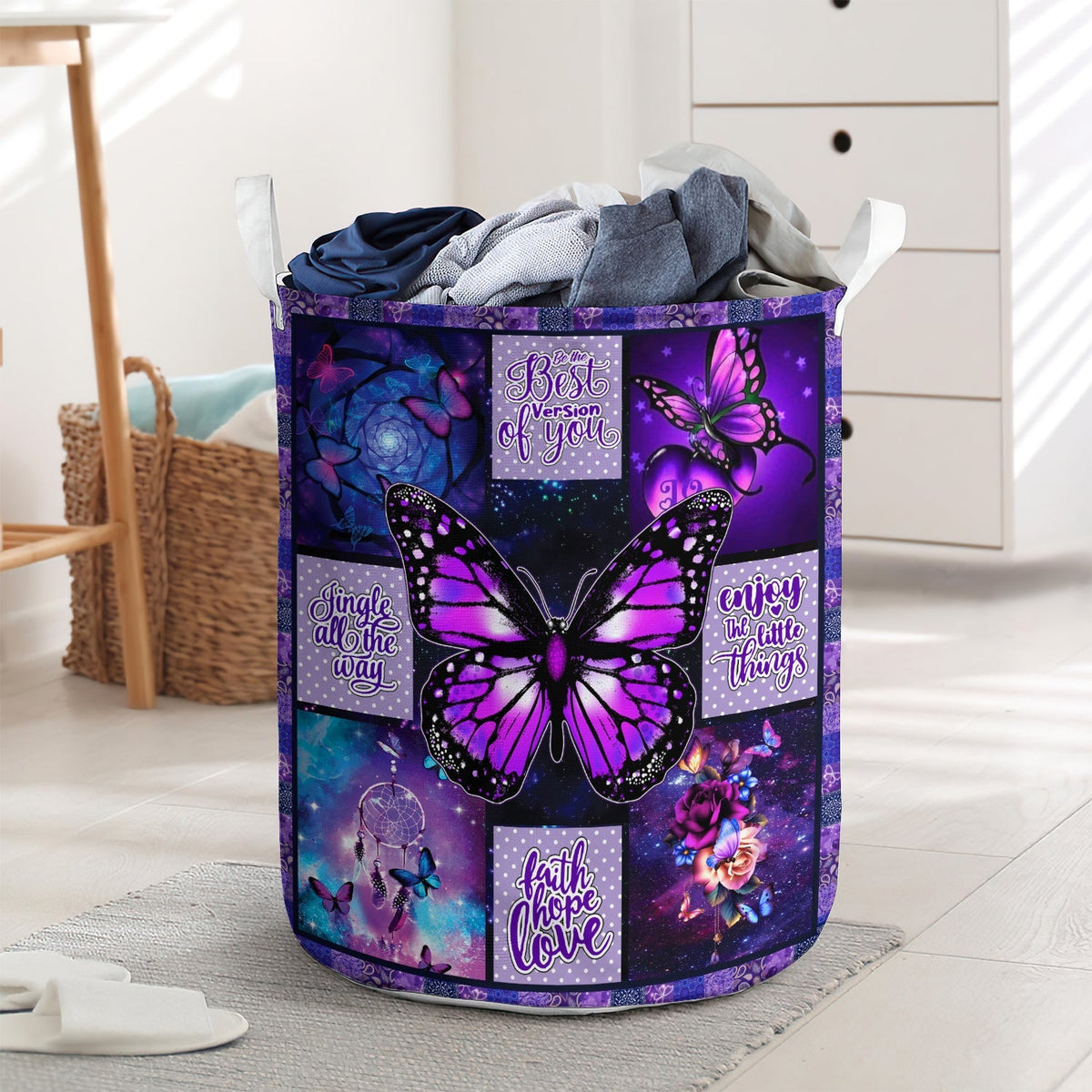 Butterfly Enjoy The Little Things Laundry Basket For Bathroom Bedroom Storage