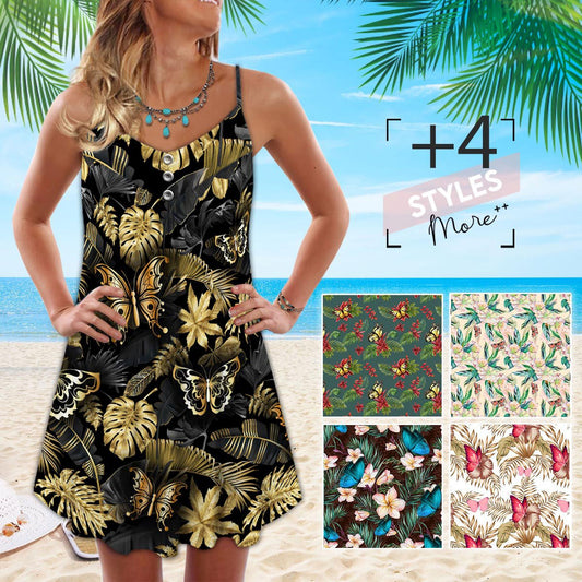 Butterfly Tropical Pattern Art Limited – Women's Summer Sleeveless V-Neck Camisole Dress