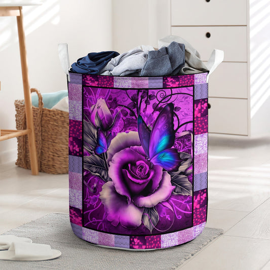 Beautiful Purple Butterfly Laundry Basket For Bathroom Bedroom Storage