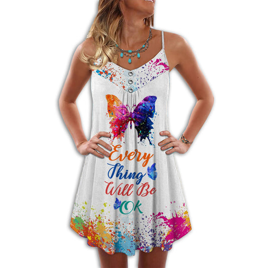 Butterfly Everything Will Be Okay – Women's Summer Sleeveless V-Neck Camisole Dress