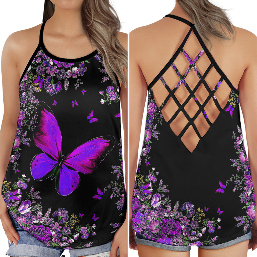 Purple Butterfly Beautiful Everyday Hollow Tank Top For Yoga Practice And Summer Outings