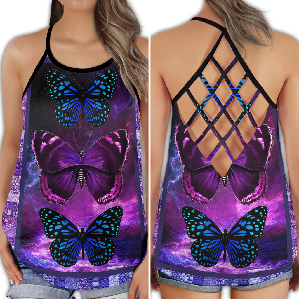 Purple Butterfly Everyday Beauty Hollow Tank Top For Yoga Practice And Summer Outings