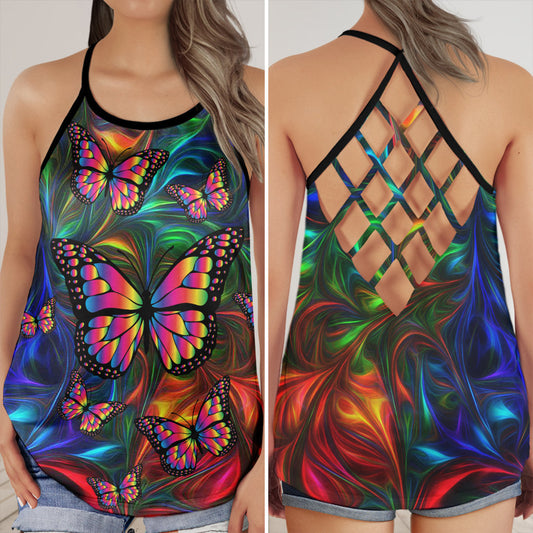 Colorful Butterfly Beautiful Everyday Gift For Women Hollow Tank Top For Yoga Practice And Summer Outings