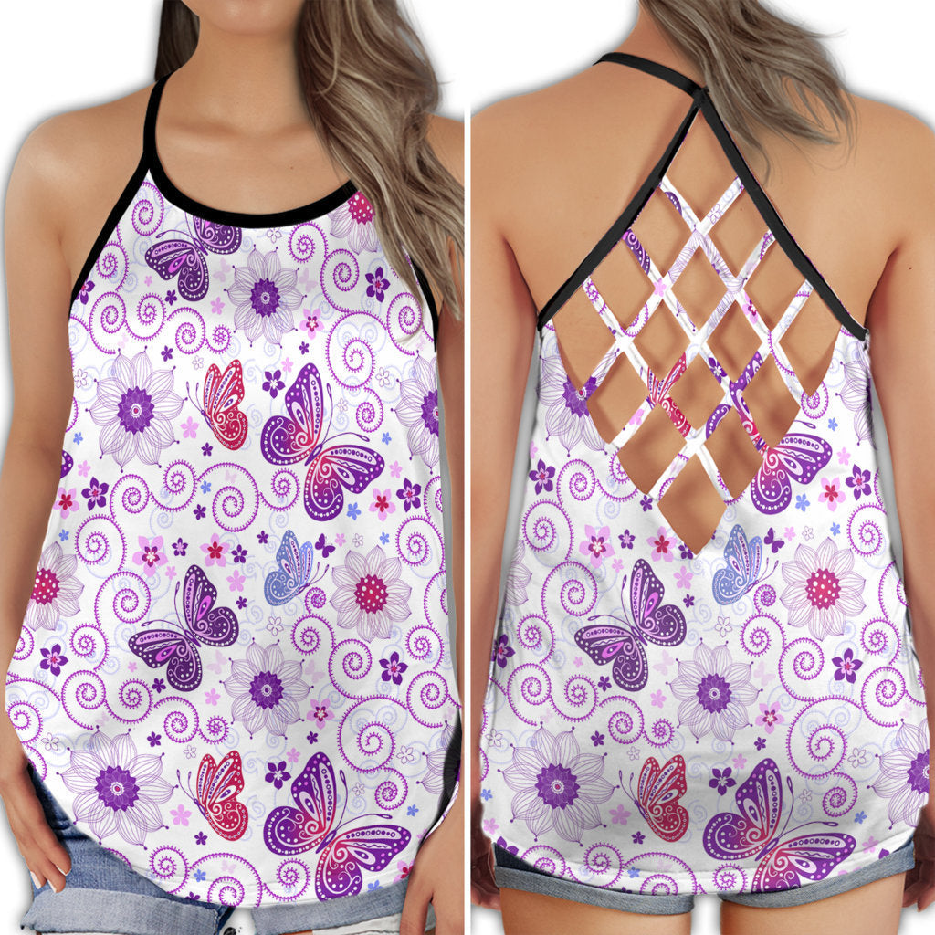 Purple Butterfly Everyday Beauty Hollow Tank Top For Fitness Activities And Casual Wear