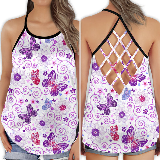 Butterfly Beautiful Everyday Purple Hollow Tank Top For Yoga Practice And Summer Outings