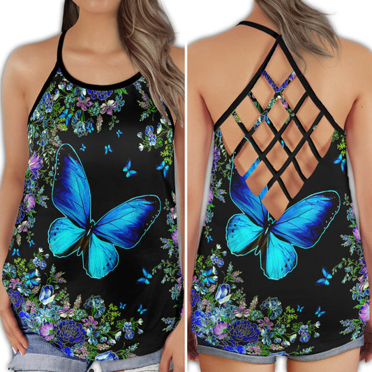 Blue Butterfly Everyday Beauty Hollow Tank Top For Yoga Practice And Summer Outings