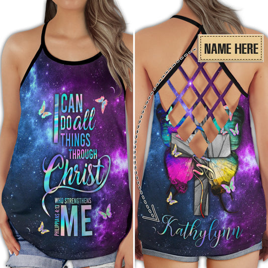 Butterfly I Can Do All Things Floral Motivation Quote Hollow Tank Top For Yoga Practice And Summer Outings