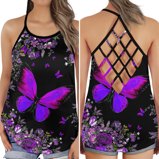Butterfly Flower Everyday Beauty Hollow Tank Top For Yoga Practice And Summer Outings