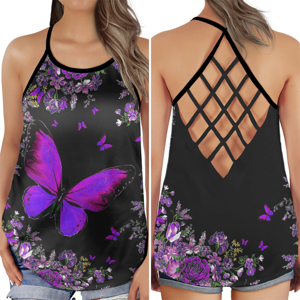 Purple Butterfly Night Nature Hollow Tank Top For Yoga Practice And Summer Outings
