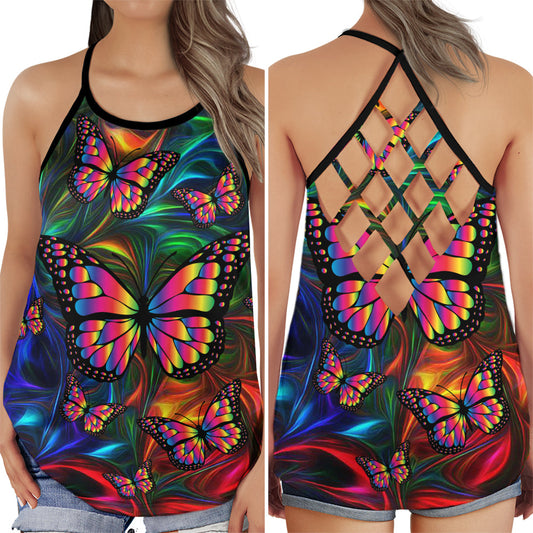 Colorful Butterfly Everyday Glow Hollow Tank Top For Yoga Practice And Summer Outings