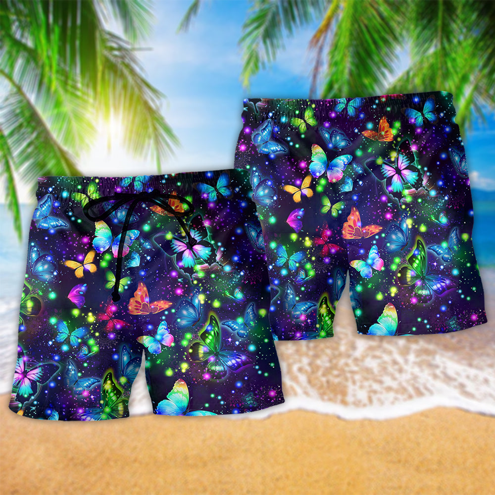 Colorful Butterfly Beach Shorts Pattern Detail For Beachside Relaxation And Vacation Ready Style