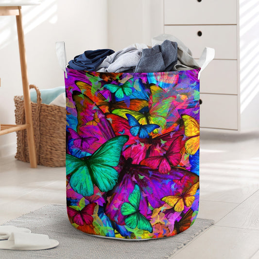 Butterfly Colorful Pattern Laundry Basket For Bathroom Bedroom Storage