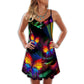 Butterfly Colorful Your Life V-Neck Sleeveless Cami Dress For Floral Vacations And Casual Everyday Style