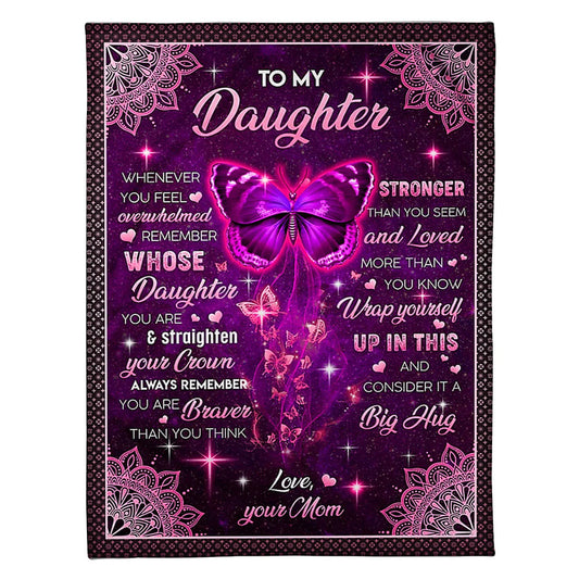 Butterfly Consider Big Hug Daughter Gift Flannel Blanket For Cozy Bedroom Sofa Decor