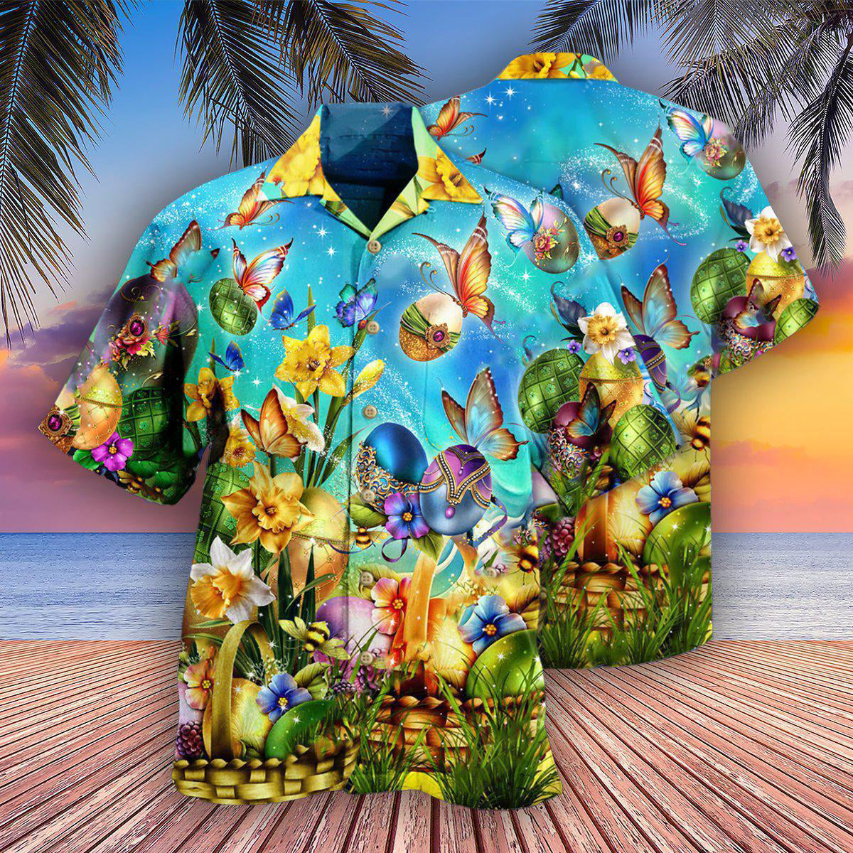 Butterfly Easter Blessed Hawaiian Shirt Artwork Detail For Resort Trips And Outdoor Activities