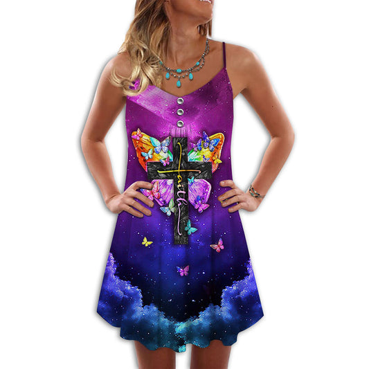 Butterfly Faith Motivation Quote – Women's Summer Sleeveless V-Neck Camisole Dress