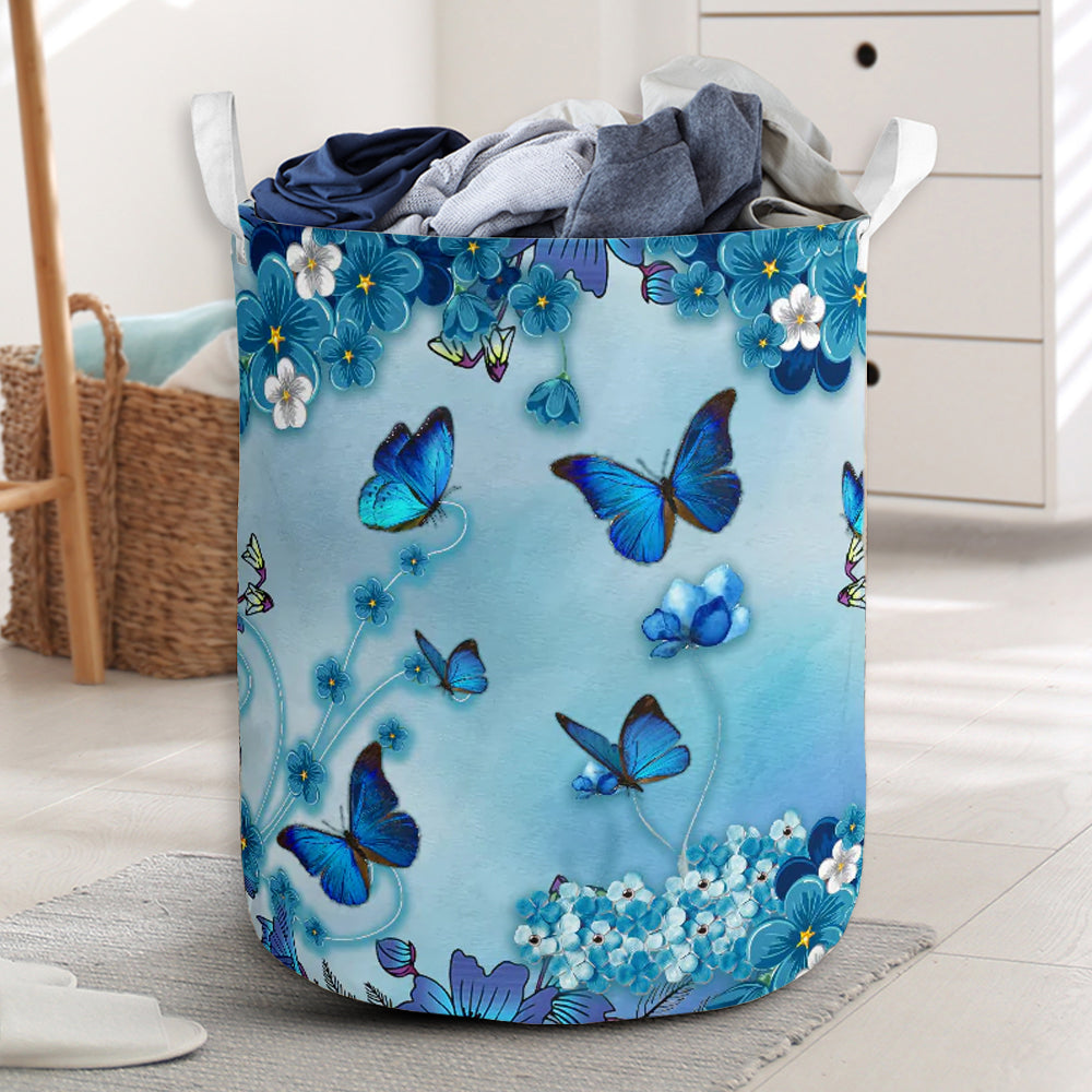 Butterfly Flower Blue Colorful Laundry Basket For Room Home Organizer