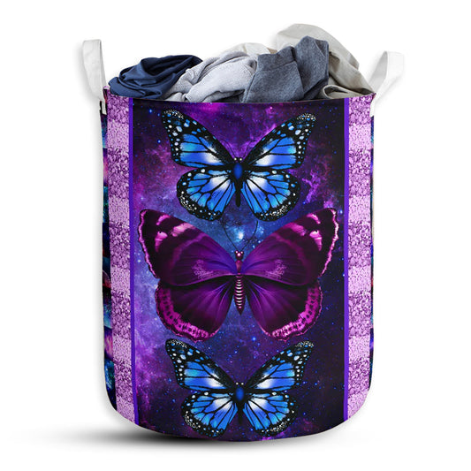 Small Size Butterfly Galaxy Purple Style Laundry Basket For Bathroom Bedroom Storage