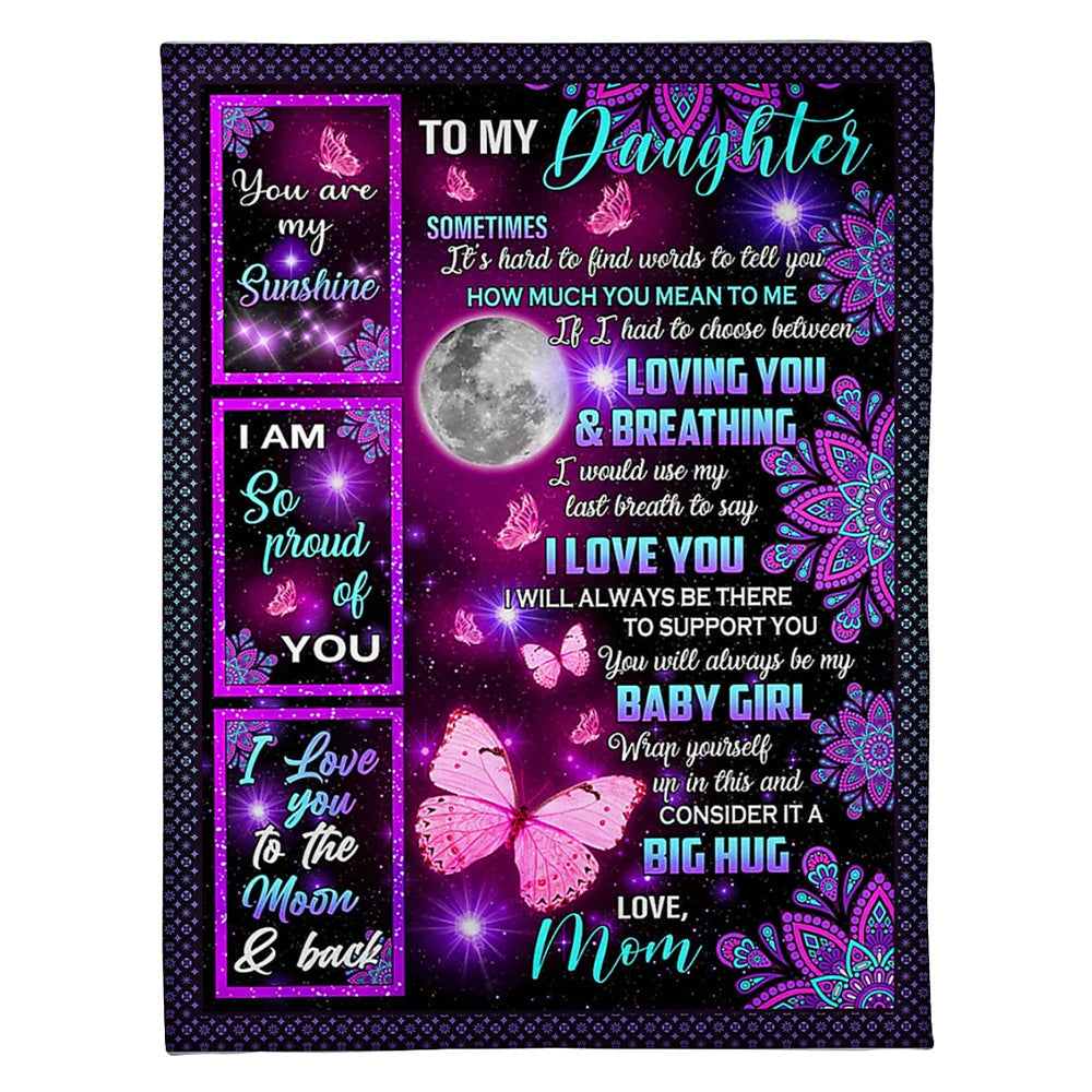 Butterfly I Love You Daughter Gift Flannel Blanket For Cozy Bedroom Sofa Decor