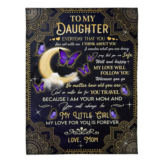 Butterfly I Think About You Daughter Gift Flannel Blanket For Cozy Bedroom Sofa Decor