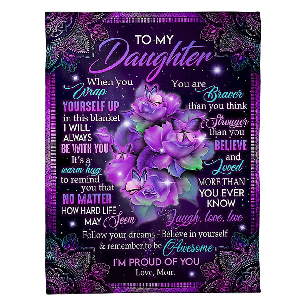Butterfly I'm Proud Of You Daughter Gift Flannel Blanket For Cozy Bedroom Sofa Decor