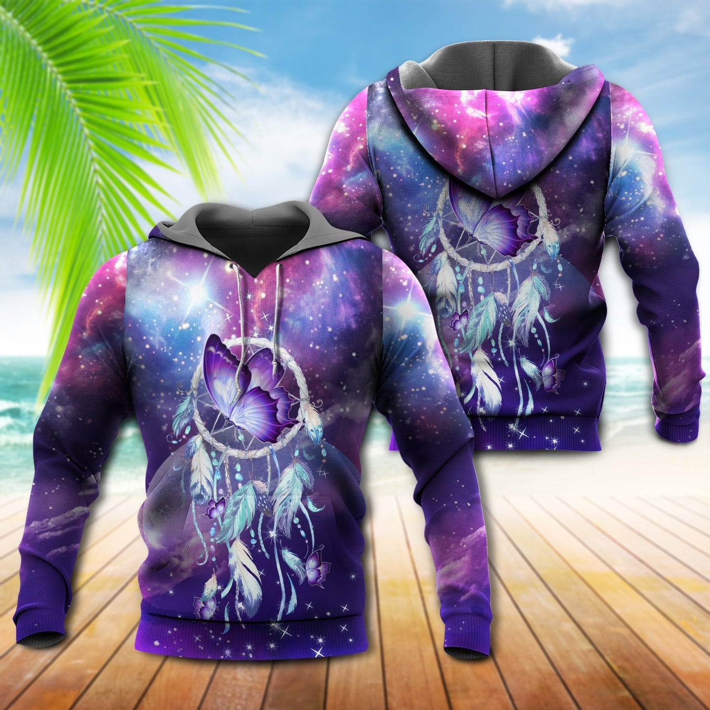 Purple Butterfly Dreamcatcher Hoodie For Traditional Themes Outdoor Events And Casual Travel