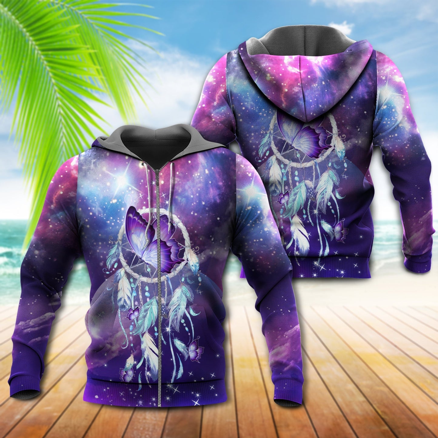 Purple Butterfly Dreamcatcher Hoodie For Traditional Themes Outdoor Events And Casual Travel